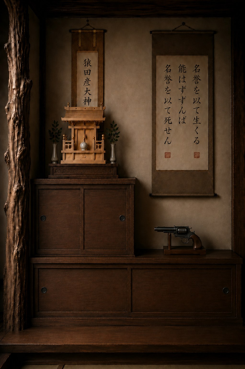 The same wall, the sword replaced by Pinkerton’s gun