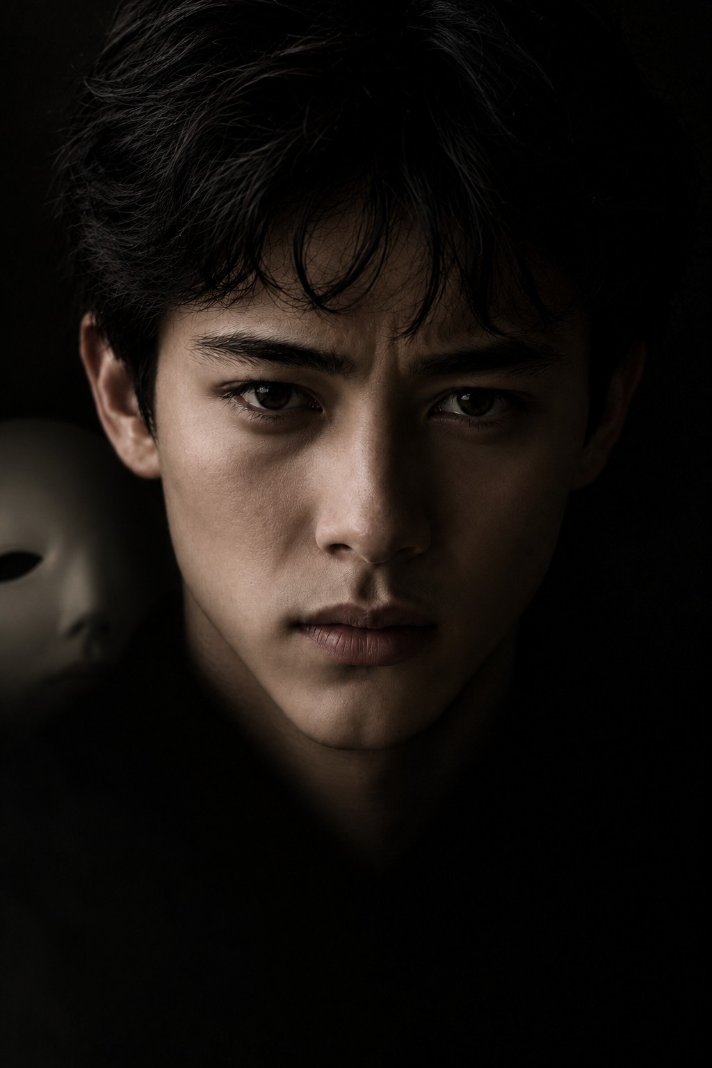 Dolore, grown, with a mask at his shoulder
